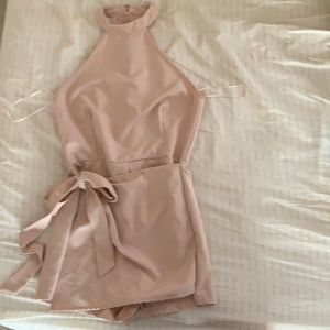 Super down nude pink tie skort romper size m
